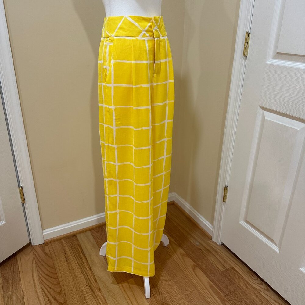 NWT MOON RIVER Anthropology Yellow White Wide Leg Trousers Women Sz S - Picture 3 of 13